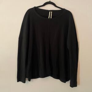Anthropologie Black Waffle Knit Long Sleeve Loungewear Shirt Minimalist Medium